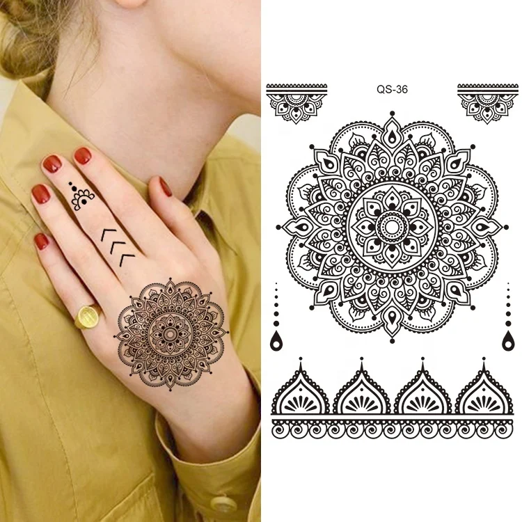 

High Quality Water Transfer Temporary Tattoo Henna Stickers For Hands, Black/ gray/ colourful