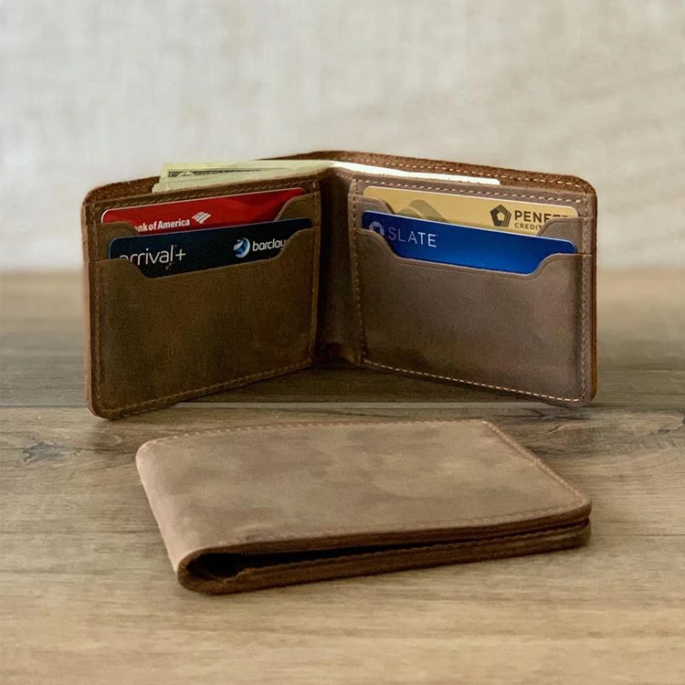 

Leather wallet slim RFID blocking crazy horse leather wallet men