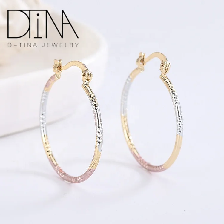 

DTINA simple texture personality circle three-color earrings, Tri-color earrings
