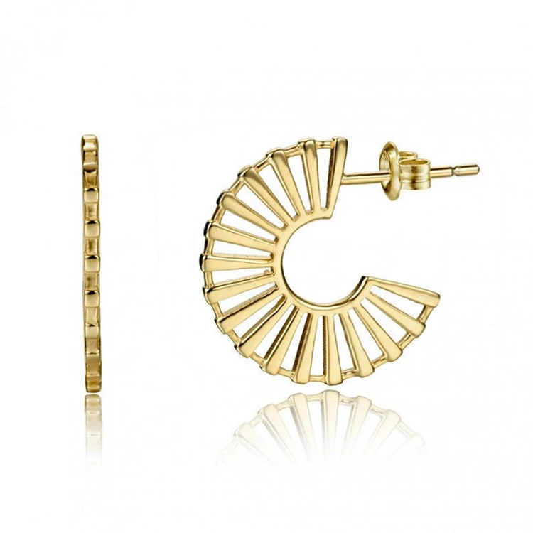 Minimalist Delicate Stainless Steel Earrings Jewelry, Gold Plated Women Modern Radial Striped Hoop Earrings