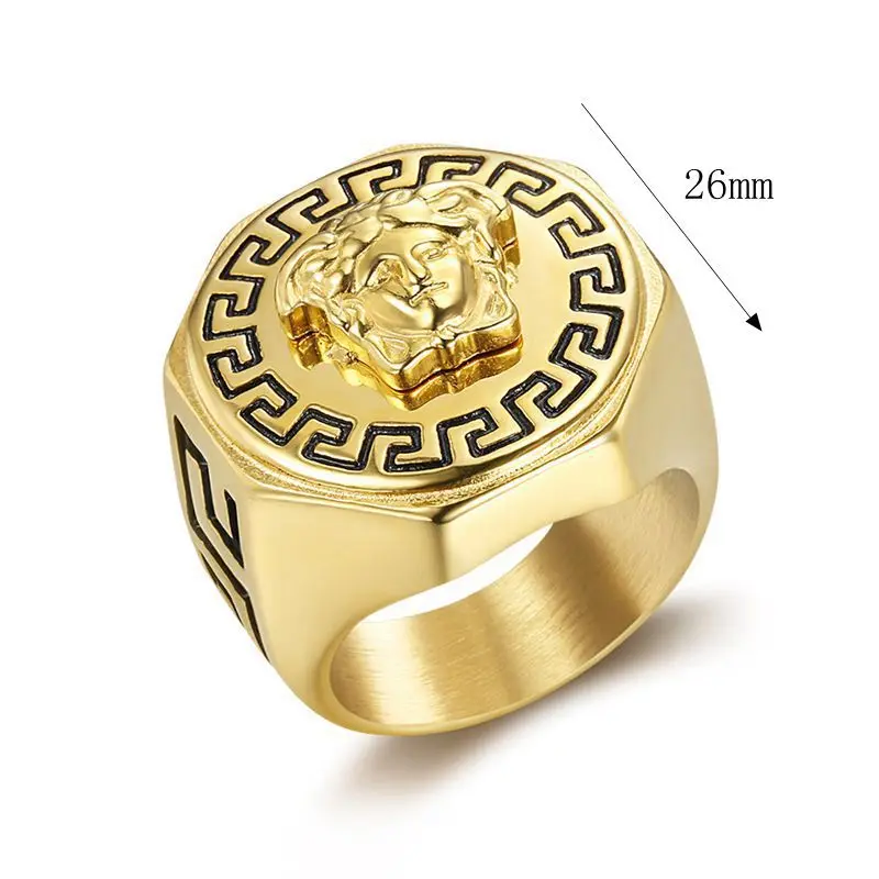 

Wholesales Stainless Steel Jewelry 2020 New Design Top Amazon Medusa Gold Plated Hiphop Rings For Men, Picture