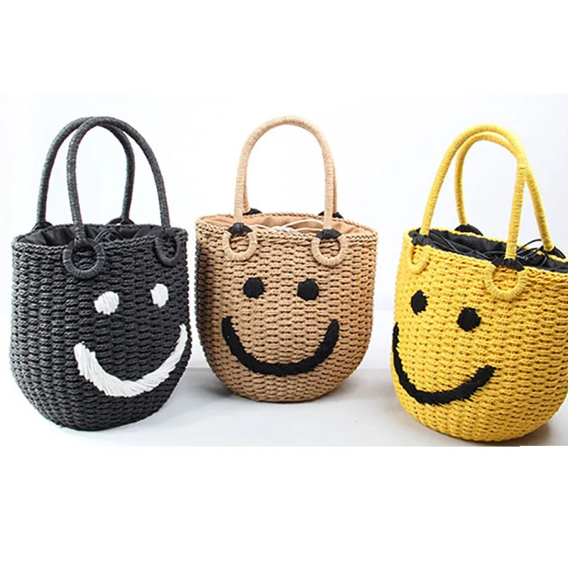 

casual round fashion women handmade handbag summer beach bag special simplicit cute high quality Smiley face pattern young, Customizable