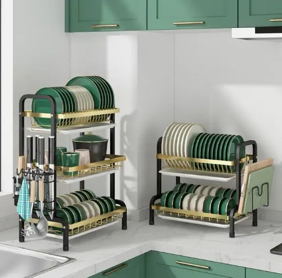 New Design 2-Tier 3-Tier Dish Drying Rack Over Sink Kitchen Storage Shelf with Detachable Cup Rack and Utensil Holder