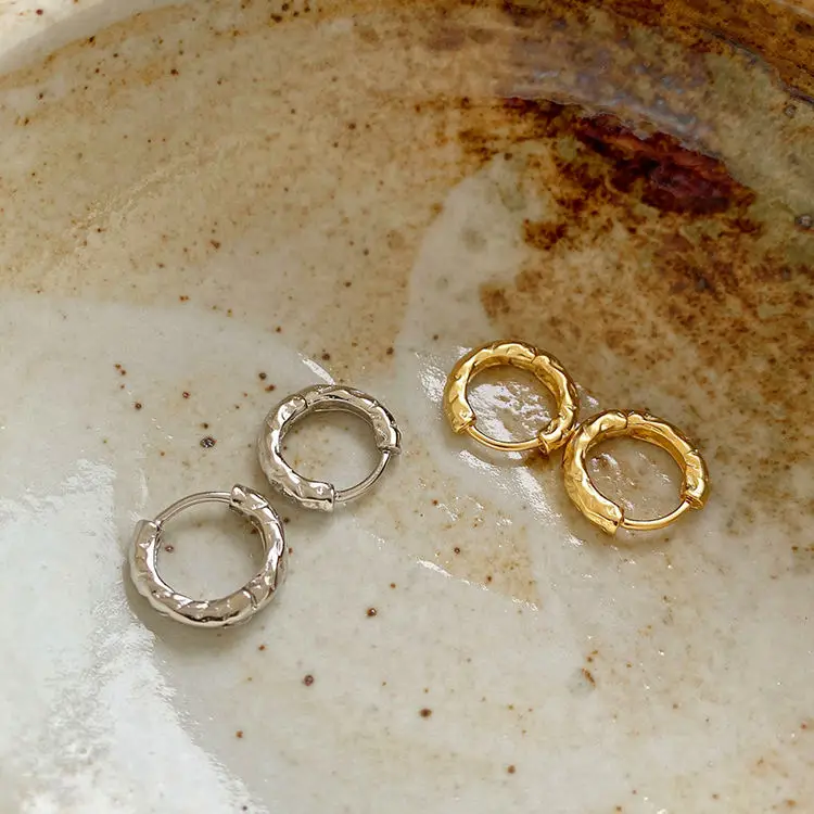 

Unique 18K Gold Pleated 925 Sterling Silver Hoop Earrings, Gold/ white gold