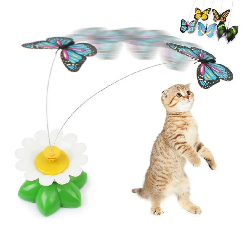 

Factory Direct Sale Plastic Wire Electric Cat Toy Spinning Butterfly Around Flowers Cat Stick Pet Toy, Picture color