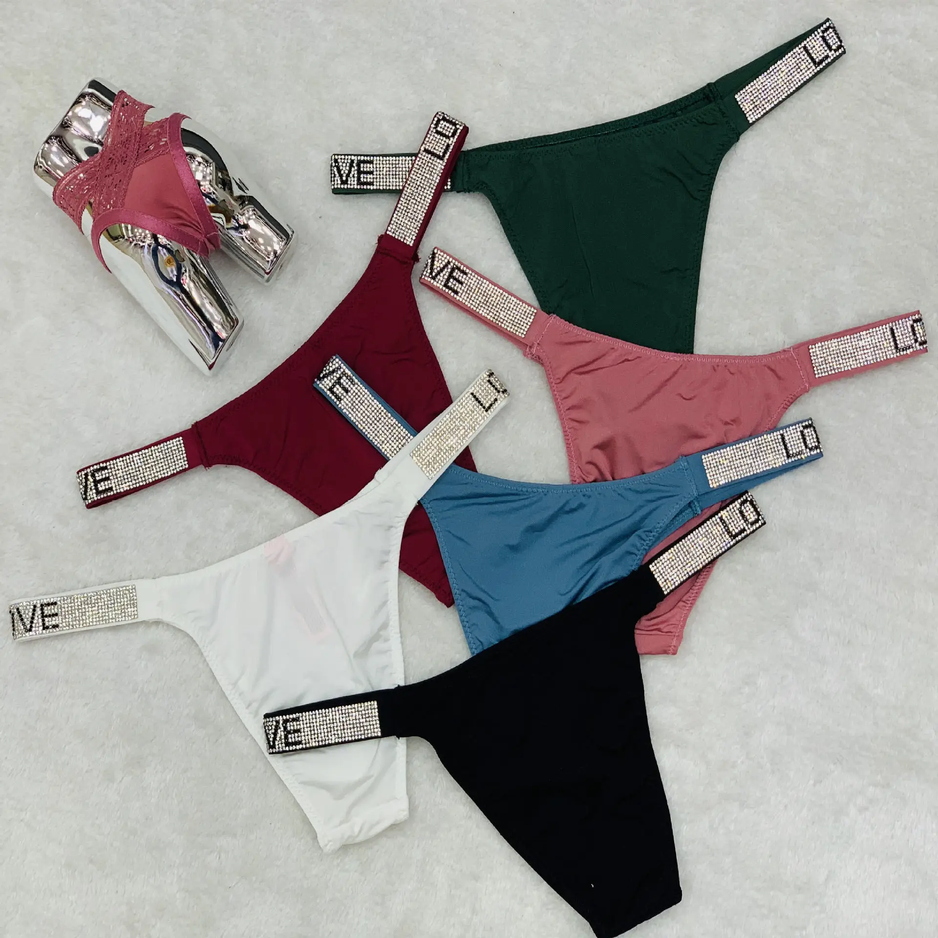 

High quality diamond Low waist sexy panties cotton plain color for women