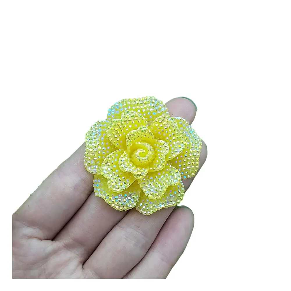 

45mm AB Glitter Roses Flower Flatback Flat Back Resin Cabochons Scrapbooking Phone Case Decor DIY Jewelry Craft Hair Accessories