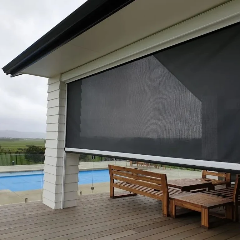 

balcony automatic motorized vertical waterproof outdoor zip track blinds with mesh