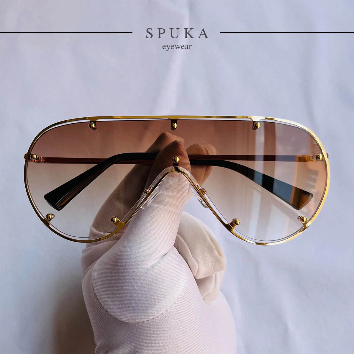 

SPUKA 7142 One-piece Oversized Metal Rivets Shades Men Women Fashion Sunglasses, Photo shows/custom