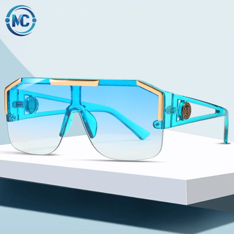 

2021 Fashion Luxury Brand Oversized Square Sunglasses Men Women Vintage Metal Big Frame Semi Rimless One Lens Sun Glasses UV400, Colors