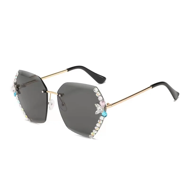 

2021 New style no frame hot selling sun glasses popular diamonds fashion women sunglasses
