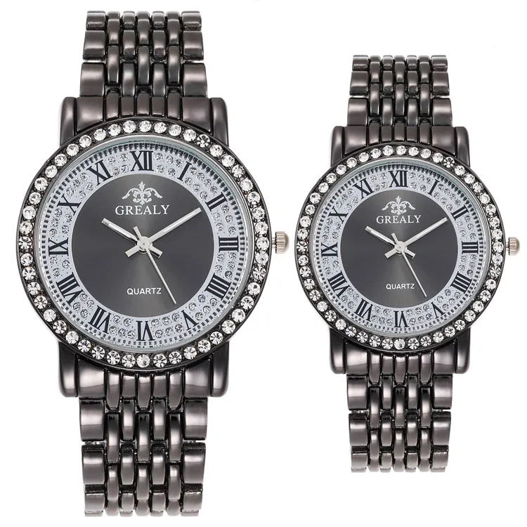 

Manufacturer supplier 2021 new design lovers gift custom bling bling watch diamond setting watches for couple, Picture shows