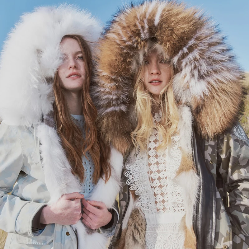 

The catwalk camouflage school overcomes female designer hooded fur collar fur coat female, Customized color