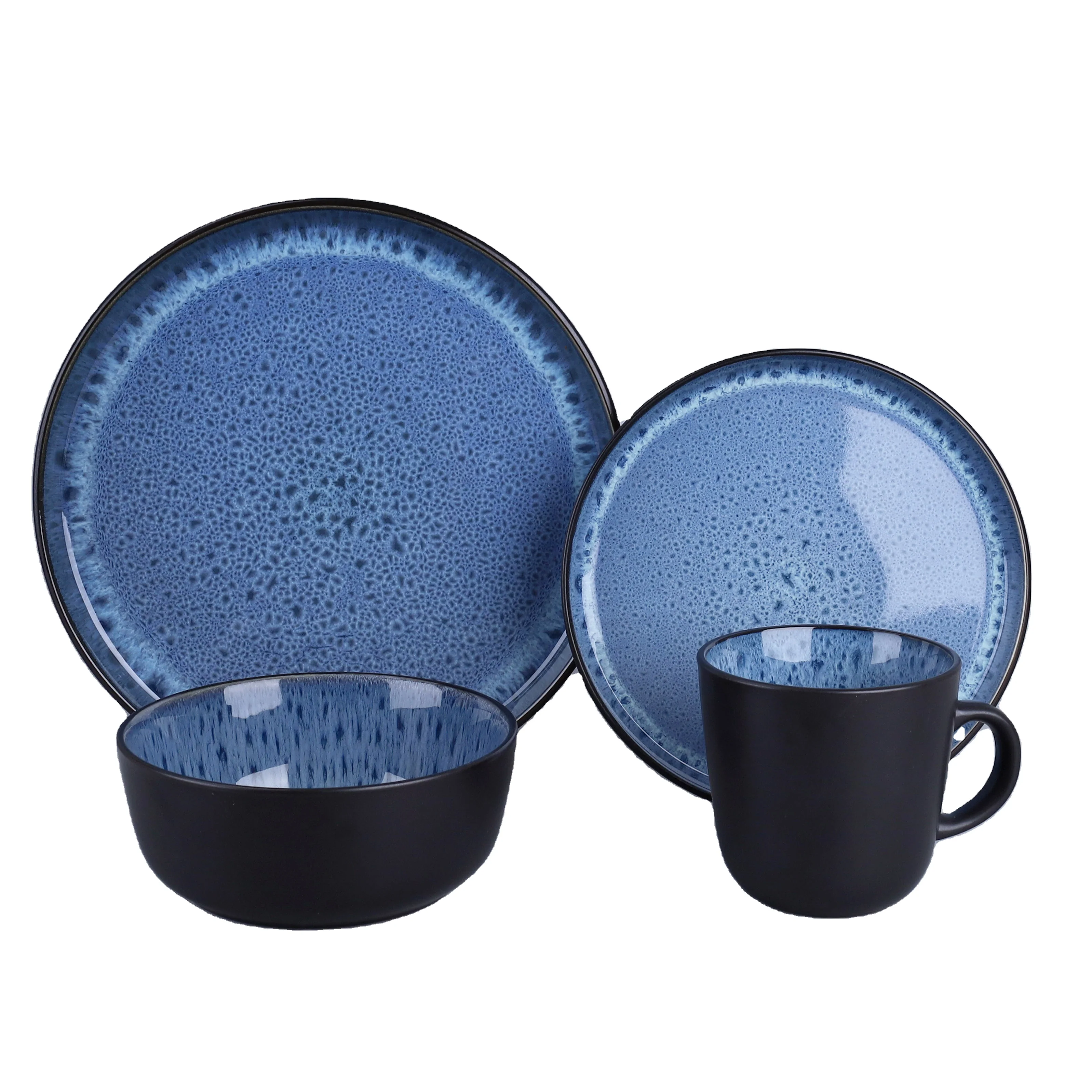 Hot Selling Luxury 12pcs Stoneware Dinnerware Set Ceramic Dinner Plate With Reactive Glaze for Home Gifts Serving Porcelain Dish
