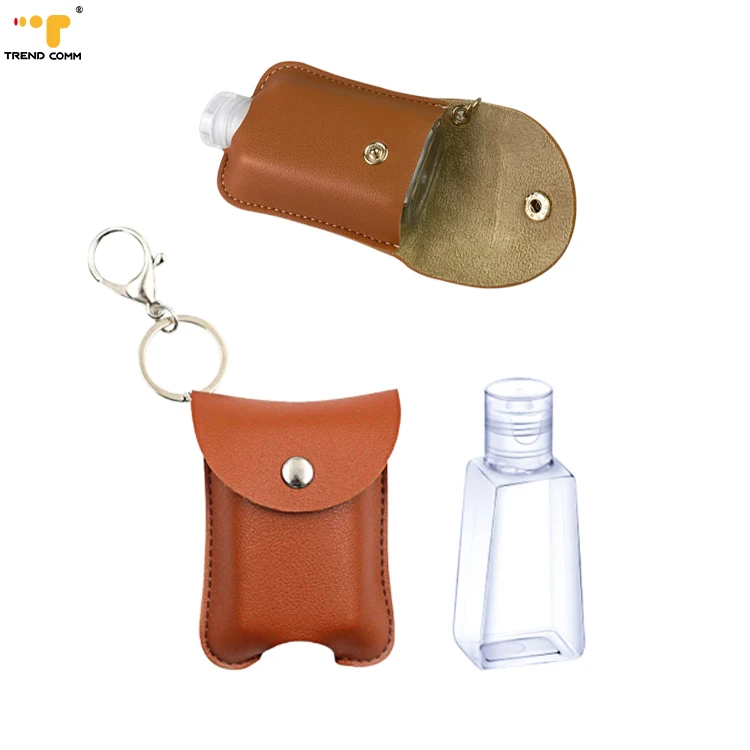 

30/60 ML Transparent Plastic Bottle PU Leather Key Accessories Holder Hand Sanitizer Stand