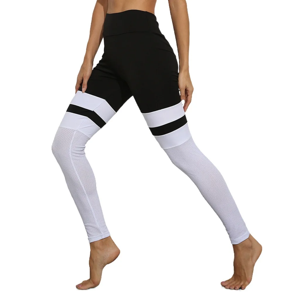 

New women's high waist quality mesh leisure hip lifting Yoga Pants wholesale, Black and white