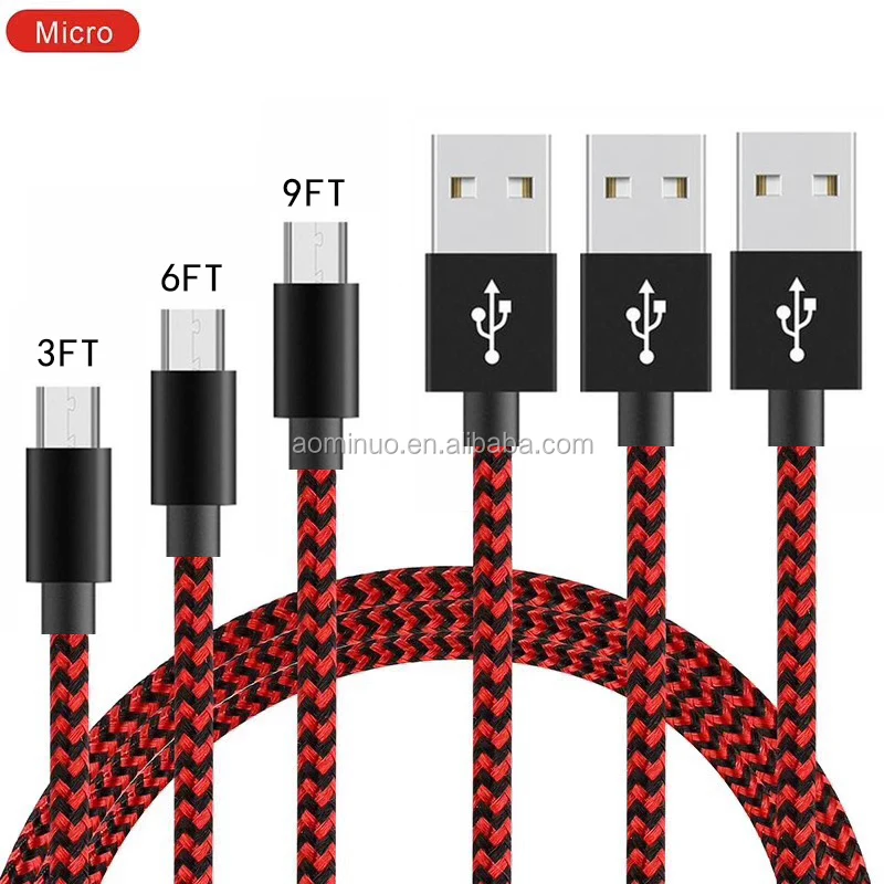 

amazon hotselling Nylon Braided Aluminum USB Charger Cable Android Micro/Type-c USB Fast Charing Sync Data cable Cord, Blue red black