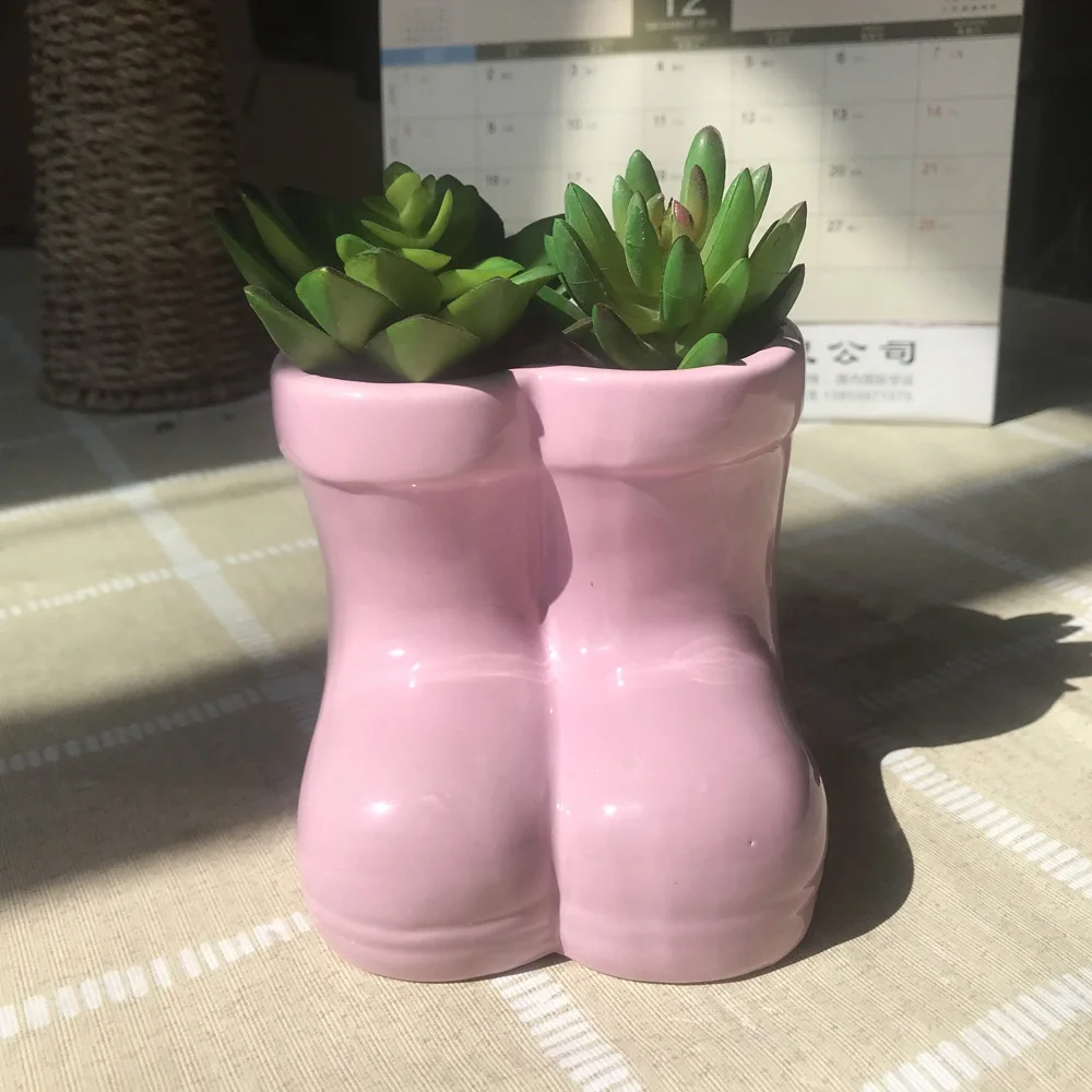 

Wholesale mini boot shaped ceramic flower pot, Pink