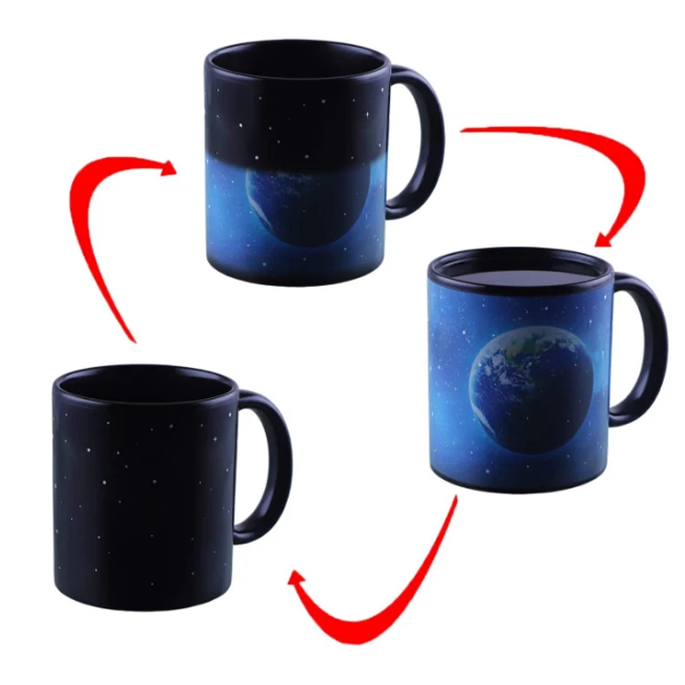 

11oz Color Changing Coffee Mug Heat Sensitive Changing Magic Mugs Ceramic Changing Color Blue Earth Tea Cup, Black