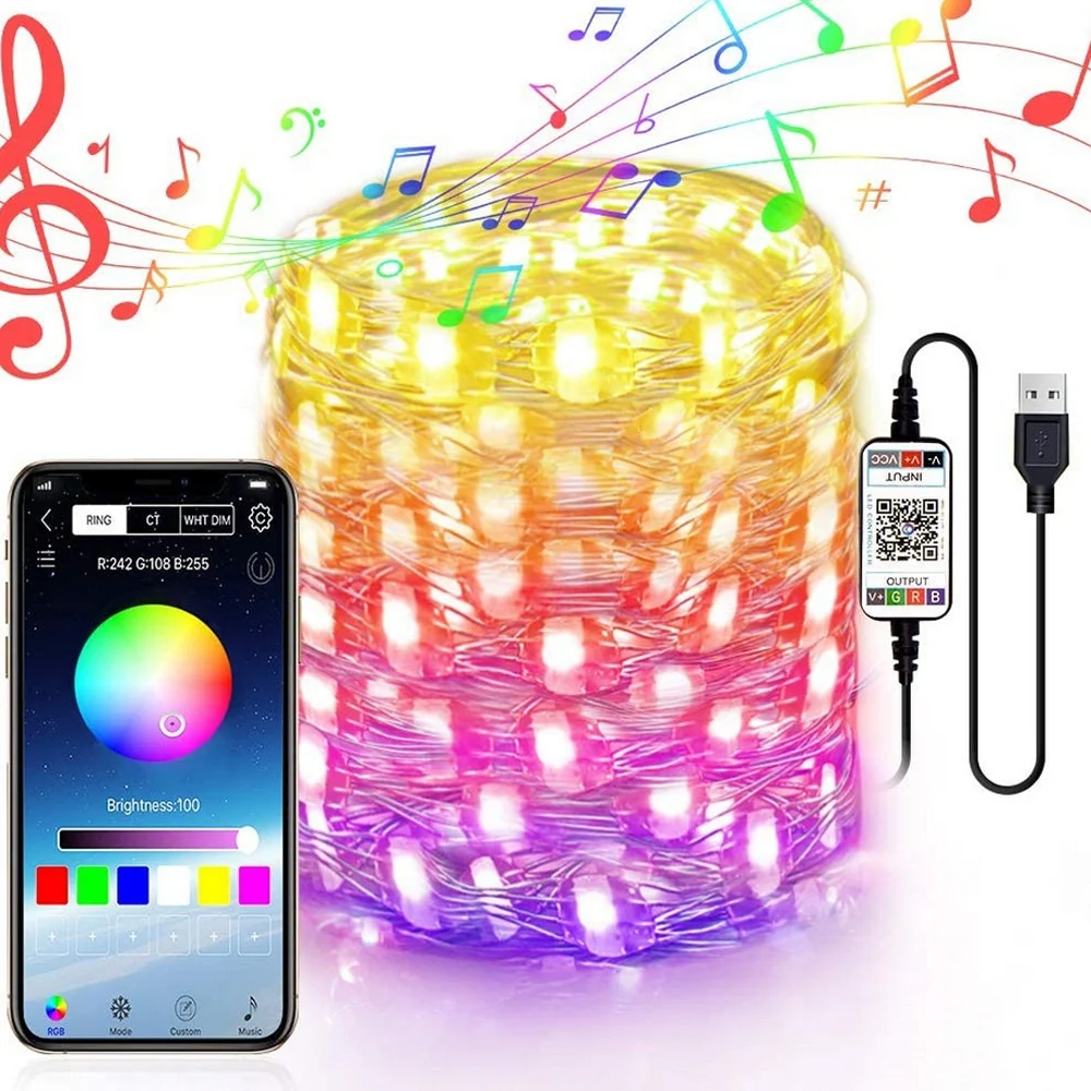 Phone controlled Smart bluetooth app fairy christmas decoration Wedding Lights Outdoor Dimmed 20 Christmas LED Light String