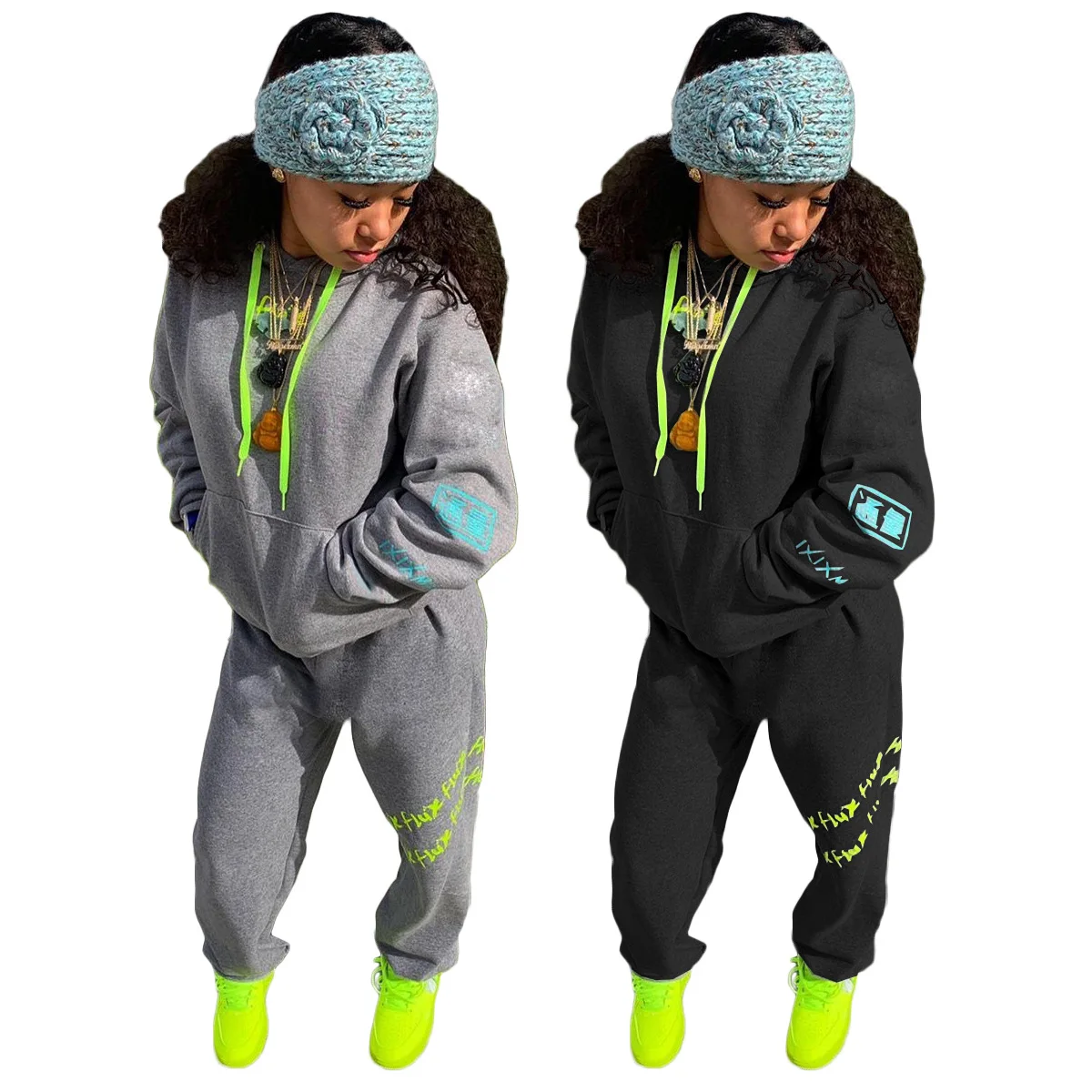 

BN122 2021 new arrivals Ladies sweater suit Thick fabric Hooded sweater suit womens 2 piece outfit two piece sets