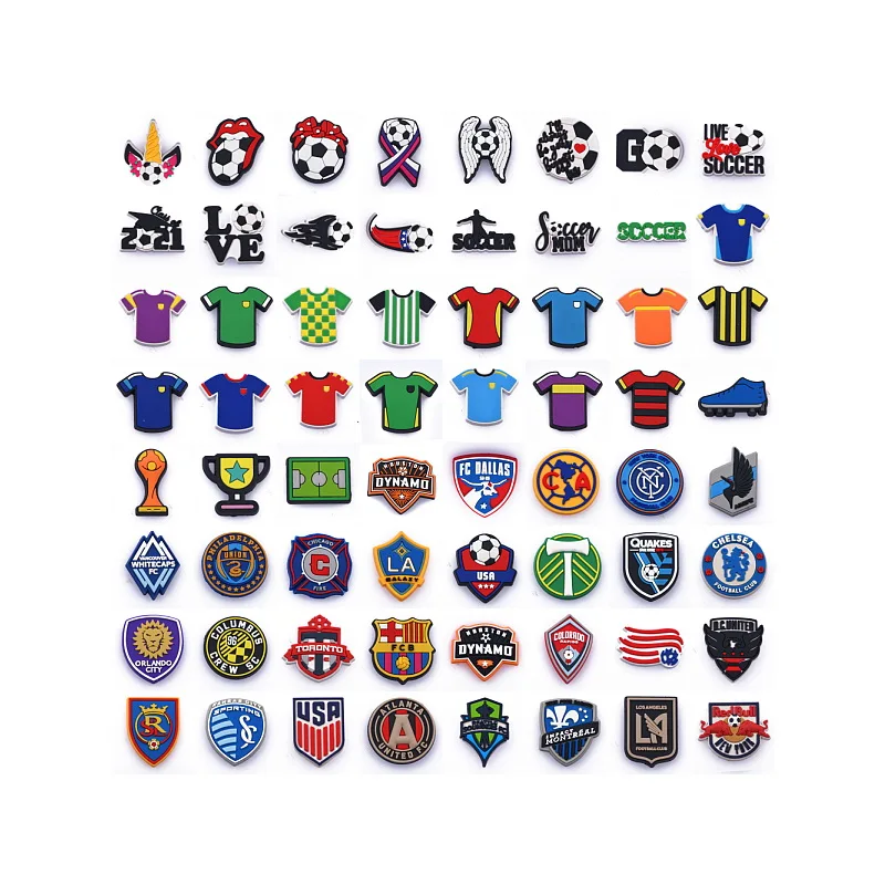 

Eco-friendly Custom Sports team Soft PVC Shoes charms Sandals decorations for clog shoes charms SOCCER charms wholesale