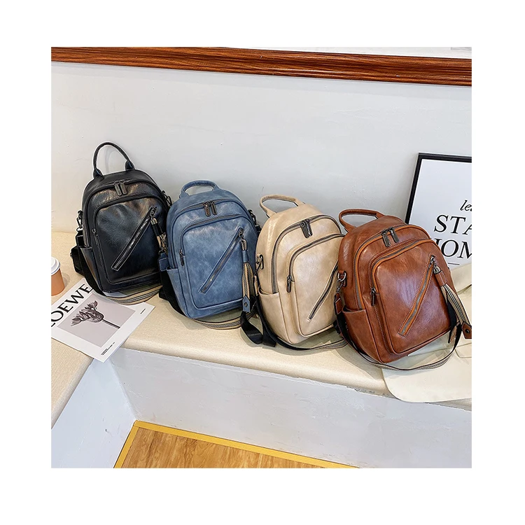 

High Quality Large Capacity Handbags Students Book Bags Multiple Pockets Women Fashion Wild Backpacks Teenagers PU Leather Tote