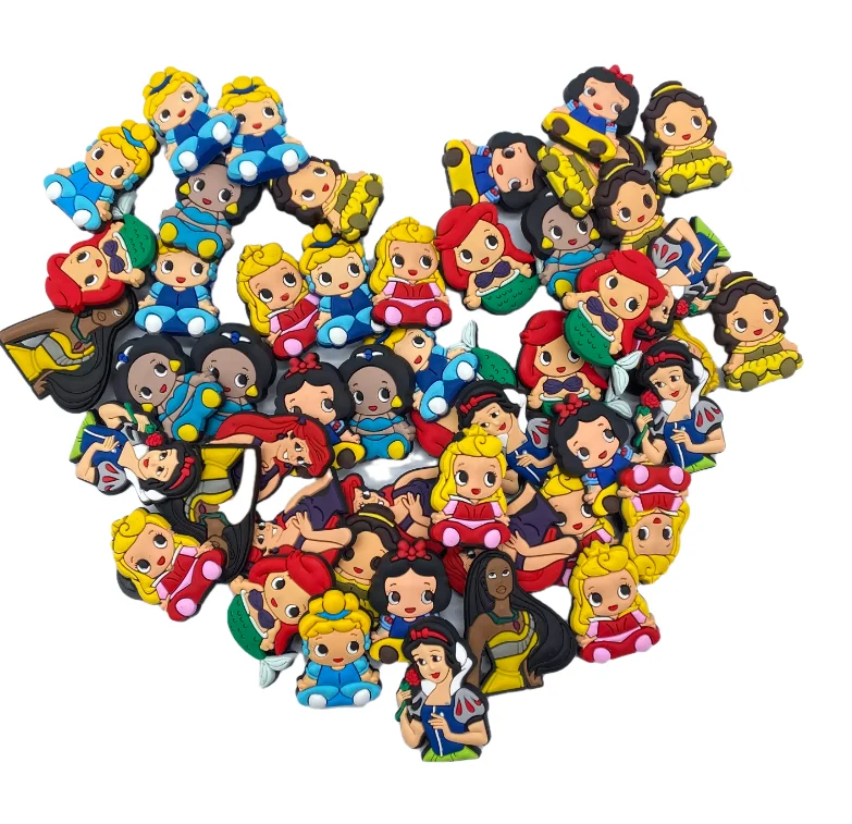

100+ pcs wholesale The Mermaid Princess Cartoon Princess PVC charms for sandals and bracelets Gifts for kids, As picture