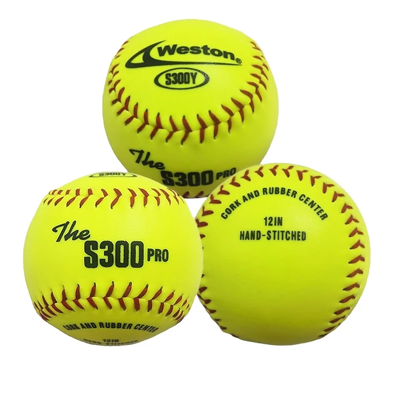 

Wholesale Softball Balls 12 inch S300 pro Softbol Yellow PVC Leather Softball for Promotion, Optic yellow, white