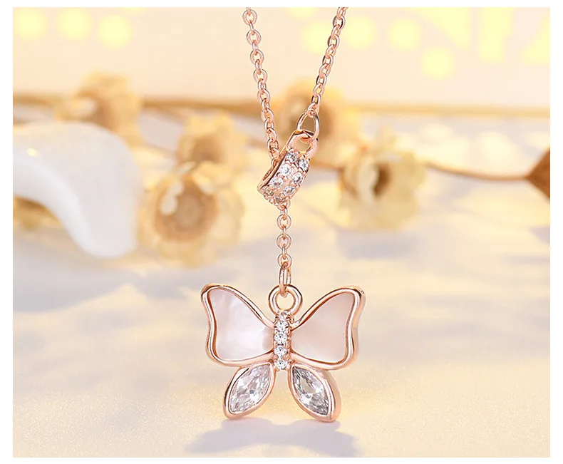 

18k gold plated female luxury bling cubic zircon brass jewelry butterfly chain necklace women