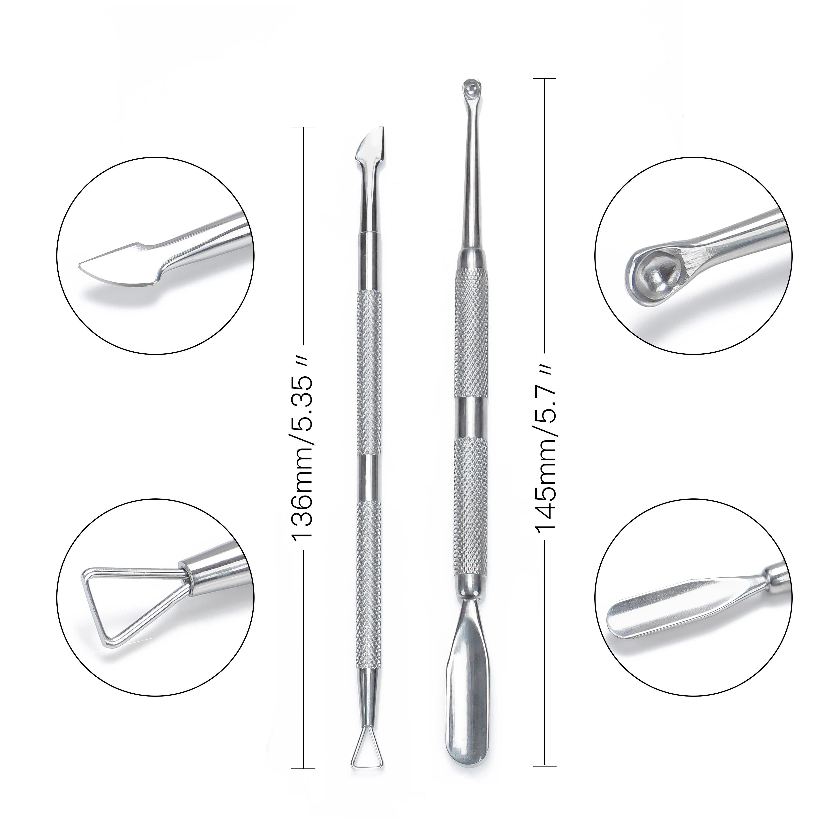 

Professional High Quality nail art beauty tools Double Sides Stainless Steel Nail Cuticle Pusher with secure grip, Silver or black