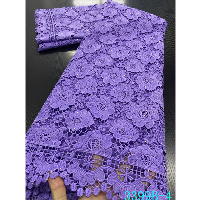

2021 New Design Royal Blue Cord Lace with stones Fabric Embroidery African Soluble Lace, As picture