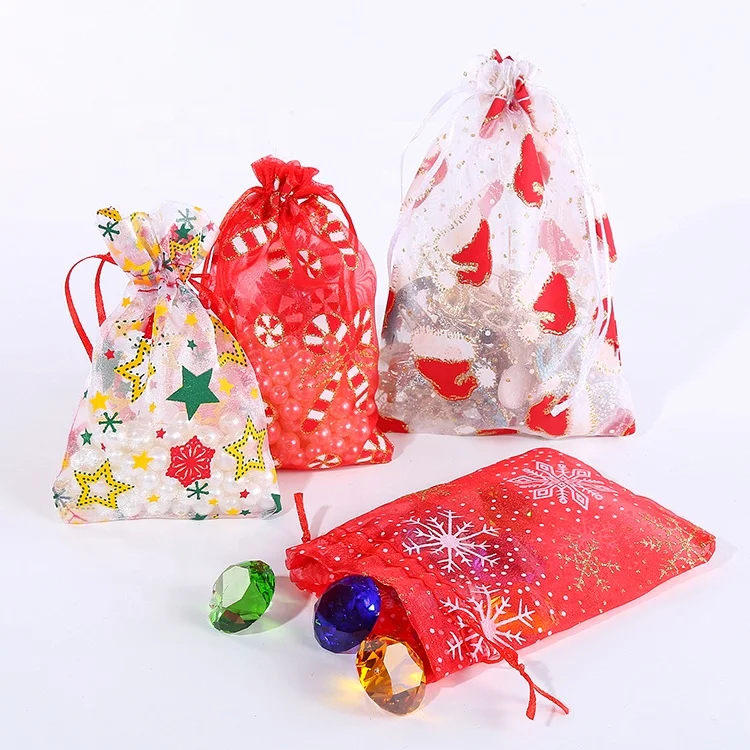 

13*18cm Special Offer Drawstring Candy Gift Bags Organza Jewelry Packaging Bags Eco-friendly Snowflake Organza Bags