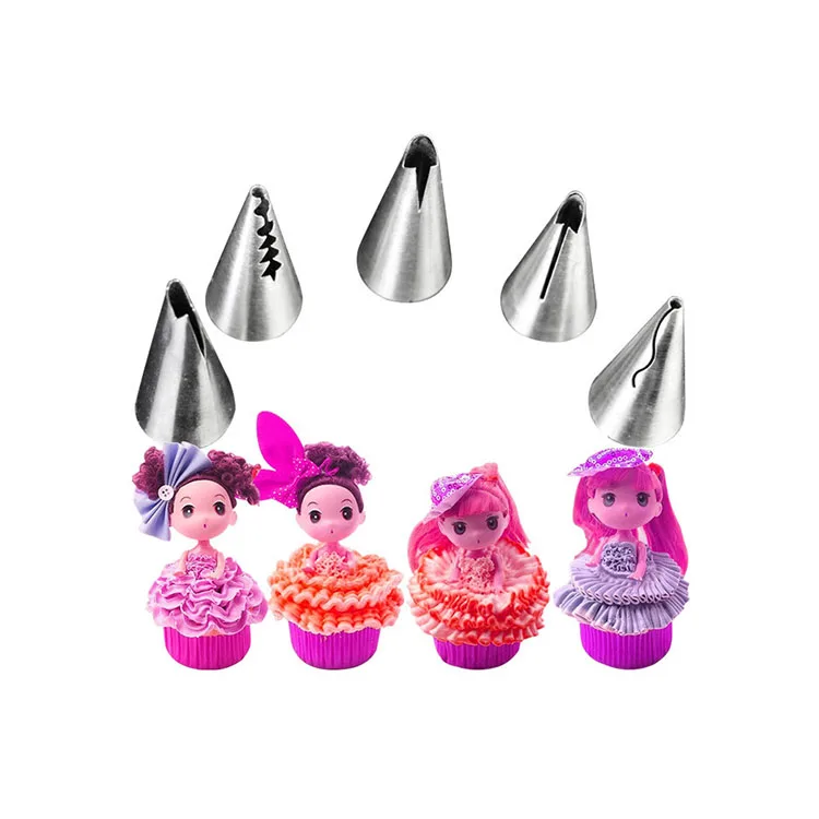 

Hot Sale Baking Tool Doll Skirt Shape 5-piece Kit Stainless Steel Pastry Nozzle