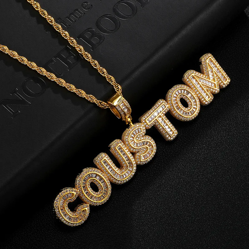 

New Personalized Custom Sugar 26 Letters Combination Pendant Jewelry Necklace Inlaid Zircon Men And Women Necklace Chain, Gold sliver