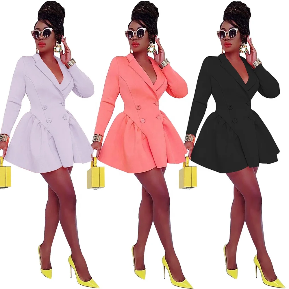 

Trendy Office Apparel Short Dress 2022 Ladies Fall Winter Clothes Pleated Skirt Lapel Long Sleeve Blazer Dress Women elegant