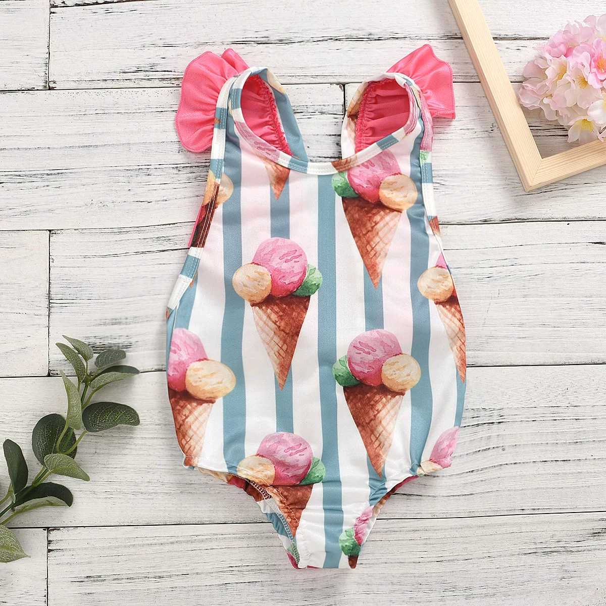 

Ins Summer Knitted Cartoon Printed Lace Up Baby Girl Swimwear
