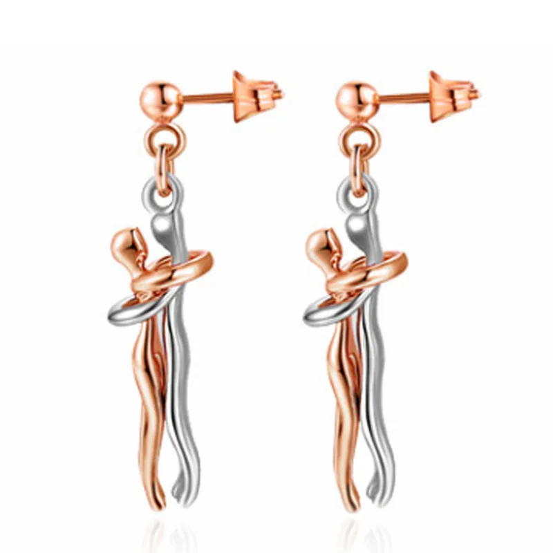 

Designer fashion silver gold jewelry couple love hug stud drop earrings, Gold,rose gold,silver