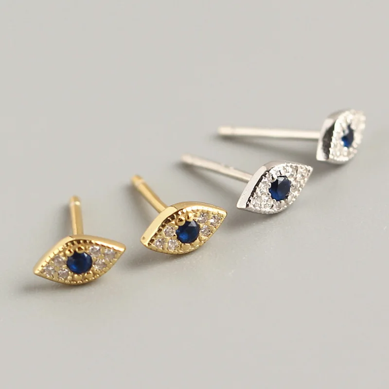 

Mini blue eye CZ 925 Sterling Silver evil eye stud earrings for women girls