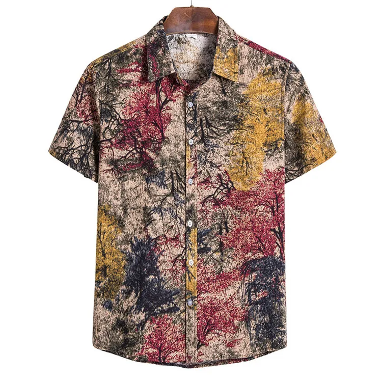 Wholesale cheap men summer hawaiian printed short sleeve casual hawaiian shirts