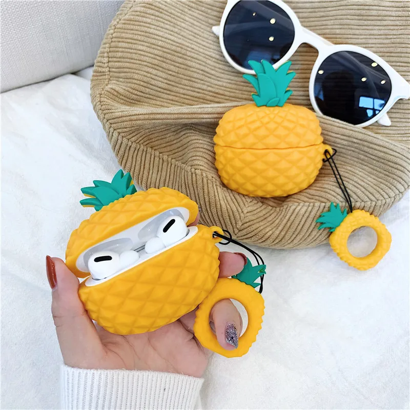 

3D Kawaii Pineapple Case For Airpods Pro 3 Case Silicon Cover For Airpods 1 2 Keychain Key Ring Earphone Accessories