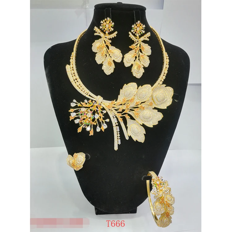 

Set-101 Xuping luxury gold women jewelry zircons pave wedding jewelry set for bride