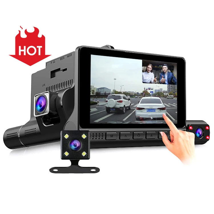 

Hot Selling 3 Ways 4 Inch Screen HD 1080p Car Driving Recorder Dash Cam 3 Lens Dashcam