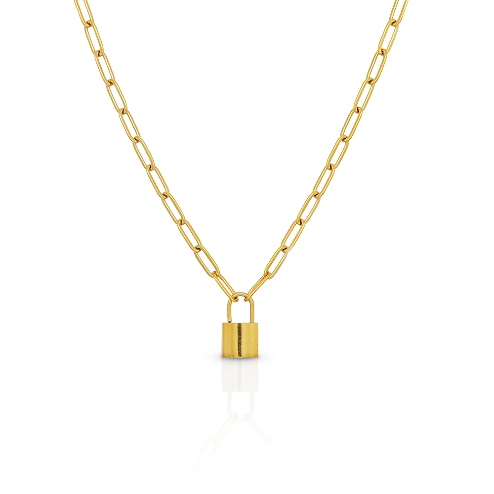 

Chris April Europe and America fashion gold plated 316L stainless steel Lock pendant necklace