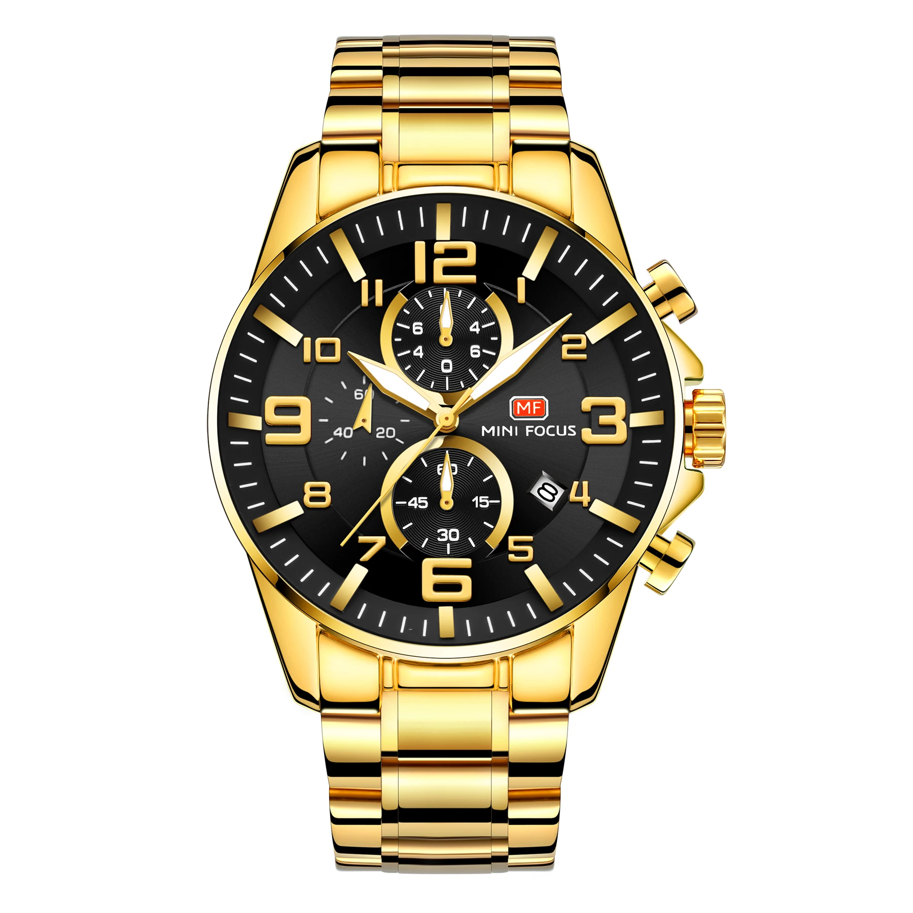

Luxury Large Dial Gold Watch Noctilucence Waterproof Steel Strap Men's Watch, 4 colors
