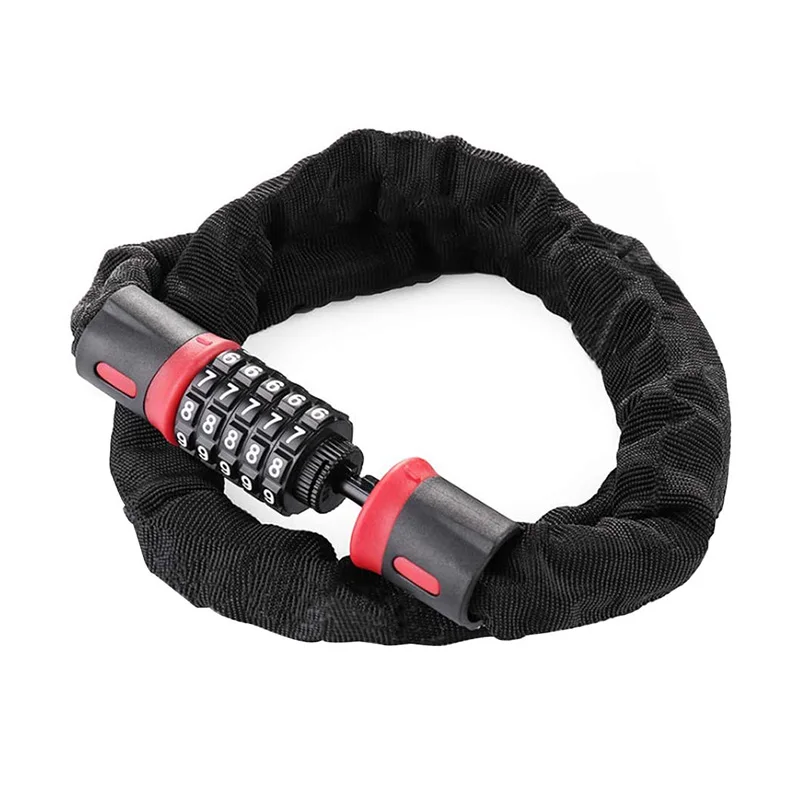 

5 digit password bike lock chain with Weather-resistant nylon sleeve bicycle chain Lock, Black