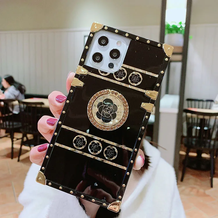 

For Samsung phone case luxury square shockproof flower with ring holder cases for Samsung S20 S21 Ultra note10 A20S, Multi