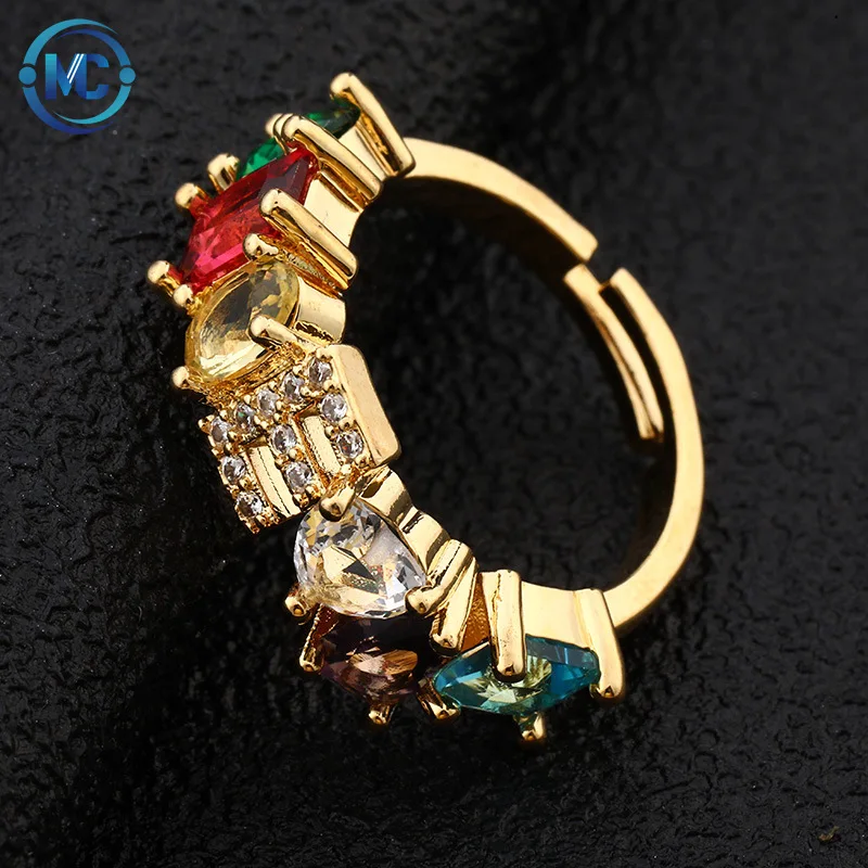 

2021 Fashion women jewelry wholesale 26 letter opening Cubic Zirconia Stones Letter ring
