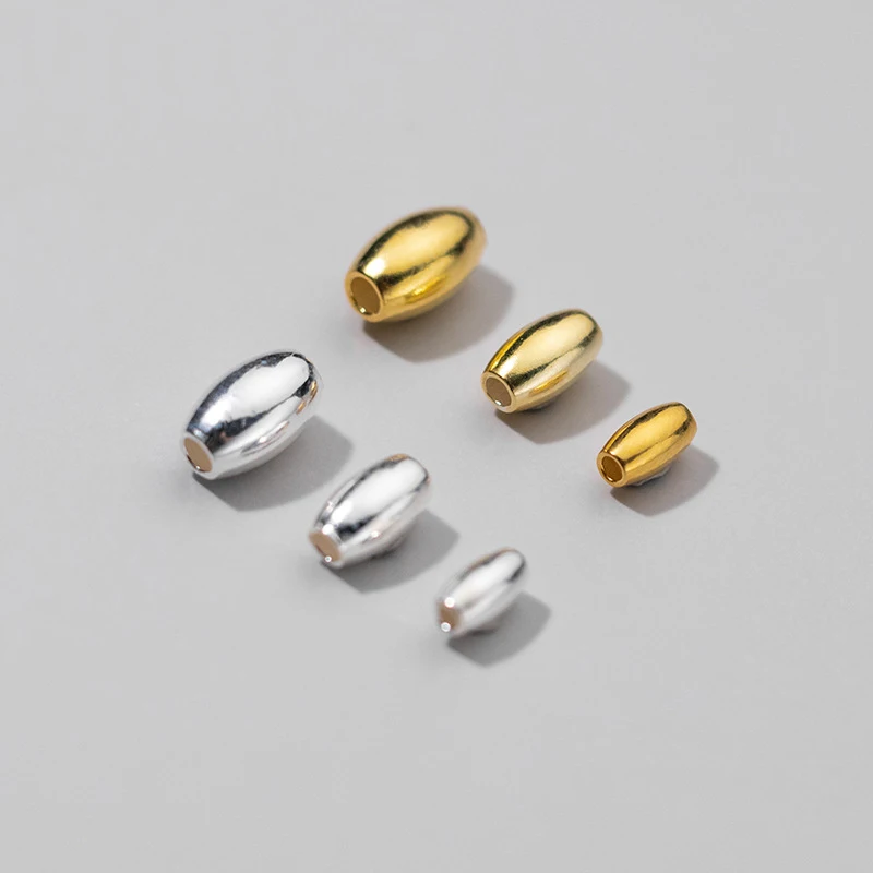 

Jewelry DIY Accessories Smooth S925 Silver Olive bead Oval Rice Spacer Bead