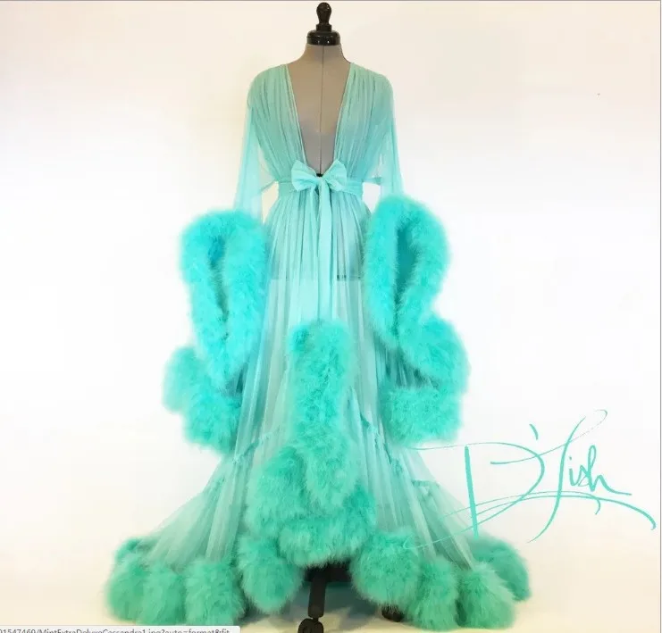 

Multi colors american size cozy lounge wear Floor Length Women Party Girls Fur trim Dress, White